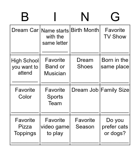 Untitled Bingo Card