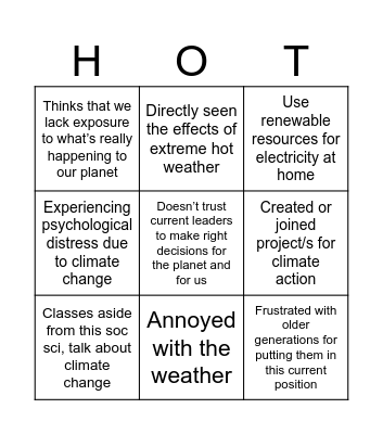 Climate Change Human Bingo Card
