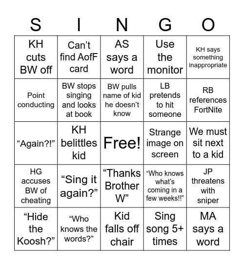 Primary Singo Bingo Card