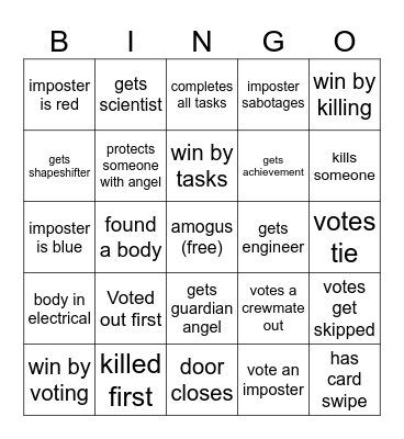 Among us bingo Card