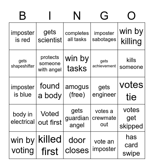 Among us bingo Card