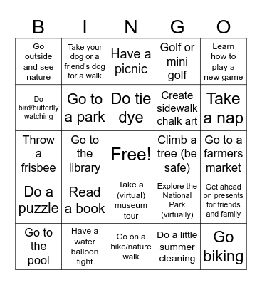 Summer Bingo Card