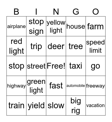 stop and go Bingo Card