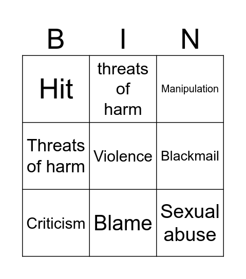 Bingo Violence Bingo Card