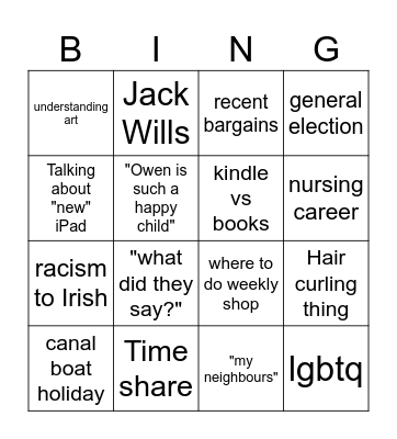 Conversations With Granny Bingo Card