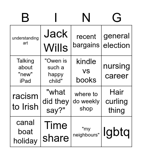 Conversations With Granny Bingo Card