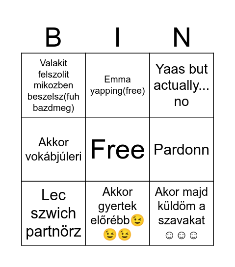 Faszomtove Bingo Card