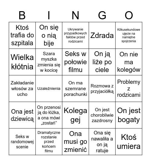 „Romantyczne” filmy Bingo Card