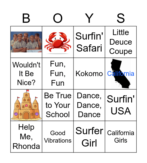 Beach Boys 2 Bingo Card