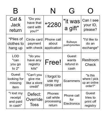 Guest Service Bingo Card