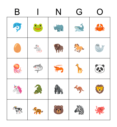 ANIMAL ALPHABET BINGO Card