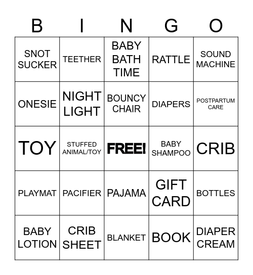 BABY SHOWER BINGO Card