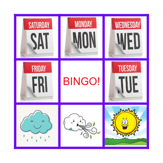 The DAYS and The WEATHER Bingo Card