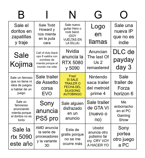 Bingo No E3 y Computex Bingo Card