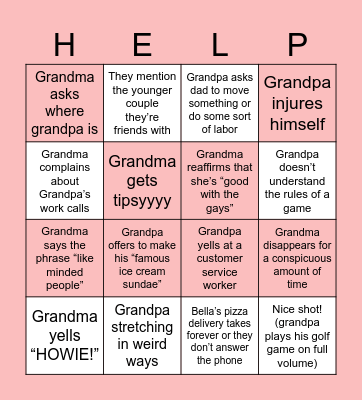 Grandma and Grandpa’s House Bingo Card