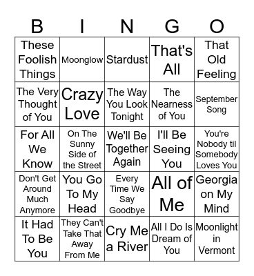 GREAT SONGS Bingo Card