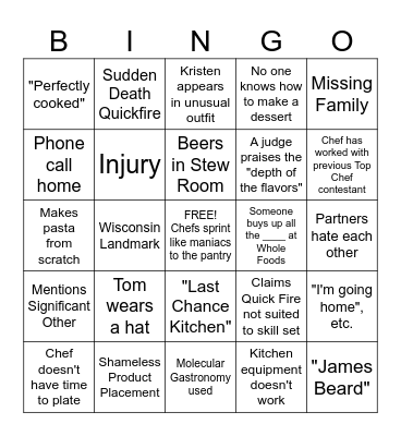 Top Chef Bingo Season 20 Bingo Card