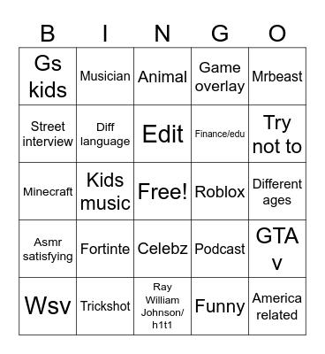 Untitled Bingo Card