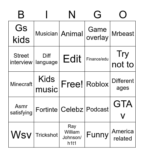 Untitled Bingo Card