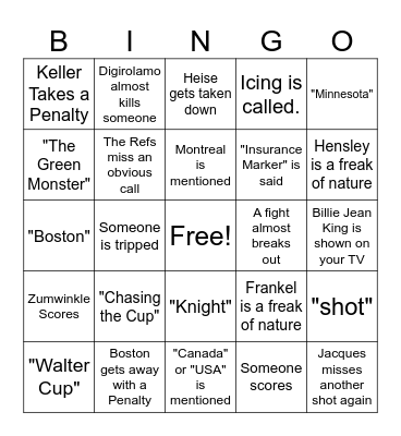 Walter Cup Bingo Card