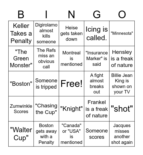 Walter Cup Bingo Card