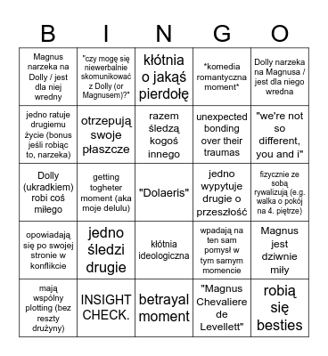 Dolly-Magnus-Trainwreck Bingo / Predictions Bingo Card