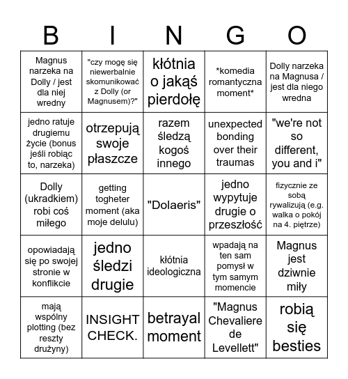 Dolly-Magnus-Trainwreck Bingo / Predictions Bingo Card