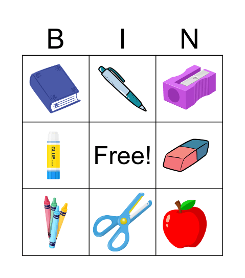 School Supplies Bingo Card