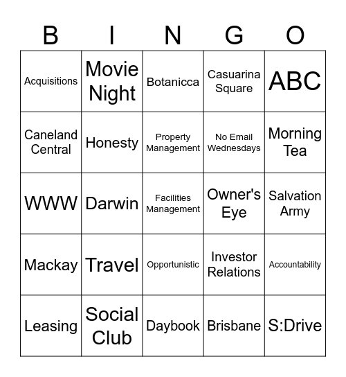 Sentinel Property Group Bingo Card