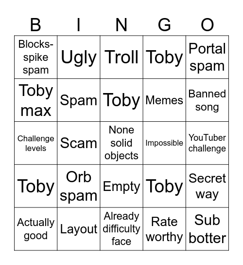 Recent tab bingo Card