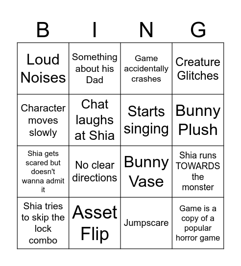 Shia Spooky Bingo Card