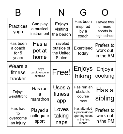 Premier Athletic Performance BINGO! Bingo Card