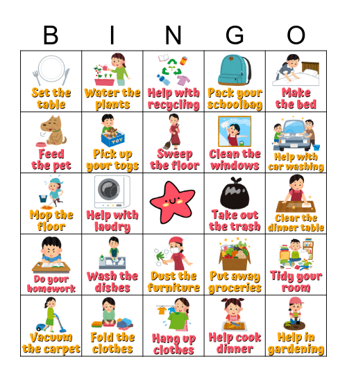 Chores Bingo Card