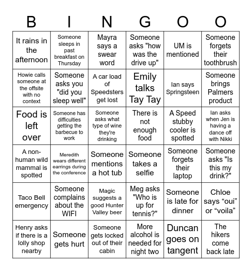 SPEEDfest 2024 BINGO Card