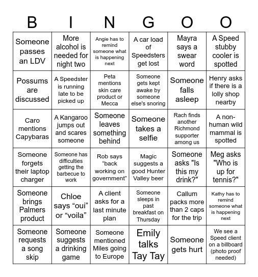 SPEEDfest 2024 BINGO Card