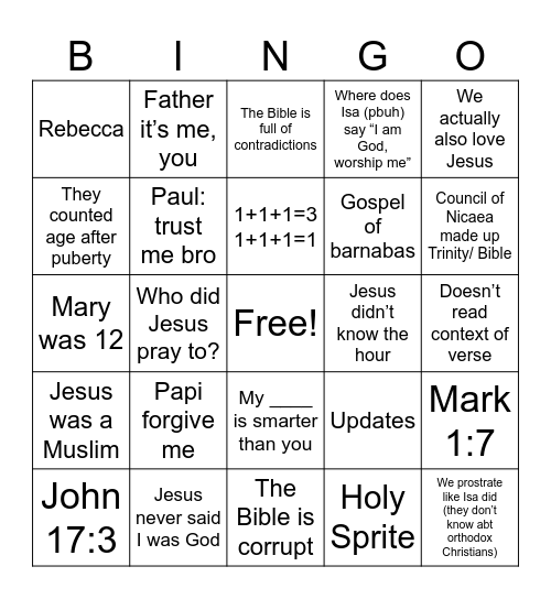 Dawah Argument Bingo ✨updated✨ Bingo Card