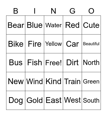 English Bingo Card