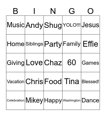 Happy 60 Years Blessed!  Bingo Card
