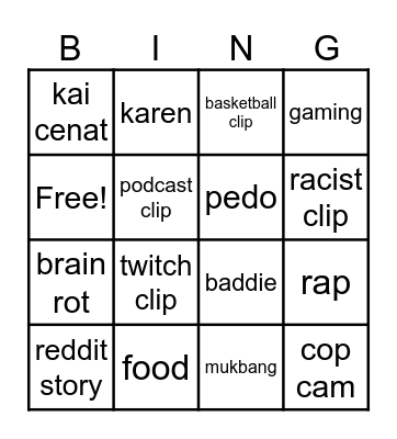 yt shorts bingo Card