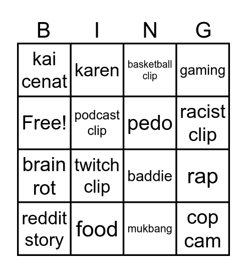 yt shorts bingo Card