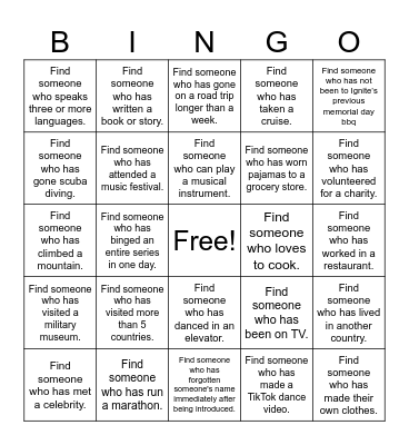 Memorial Day Bingo Card