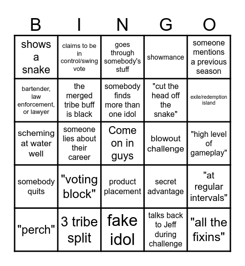 Survivor Bingo Card