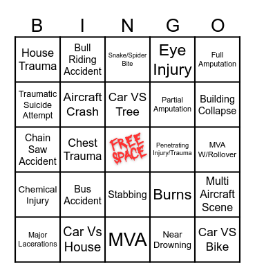 TRAUMA BINGO 2024' Bingo Card