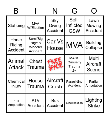 TRAUMA BINGO 2024 Bingo Card