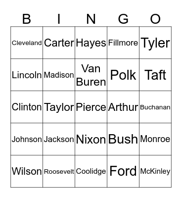 US PRESIDENTS Bingo Card