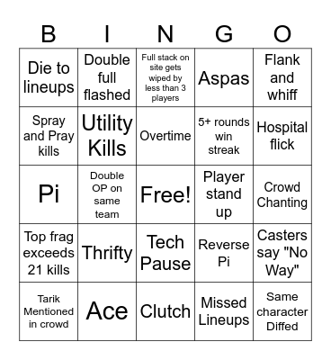 VCT Bingo Card