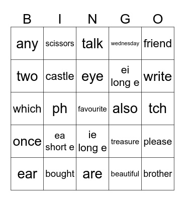 Unit 4 Phonics Review Bingo Card