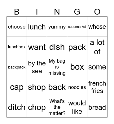 5th grader Bingo Card