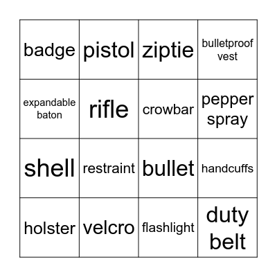 Police equipment Bingo Card