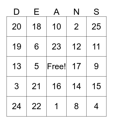 Deans Family Reunion 2016 Bingo Card